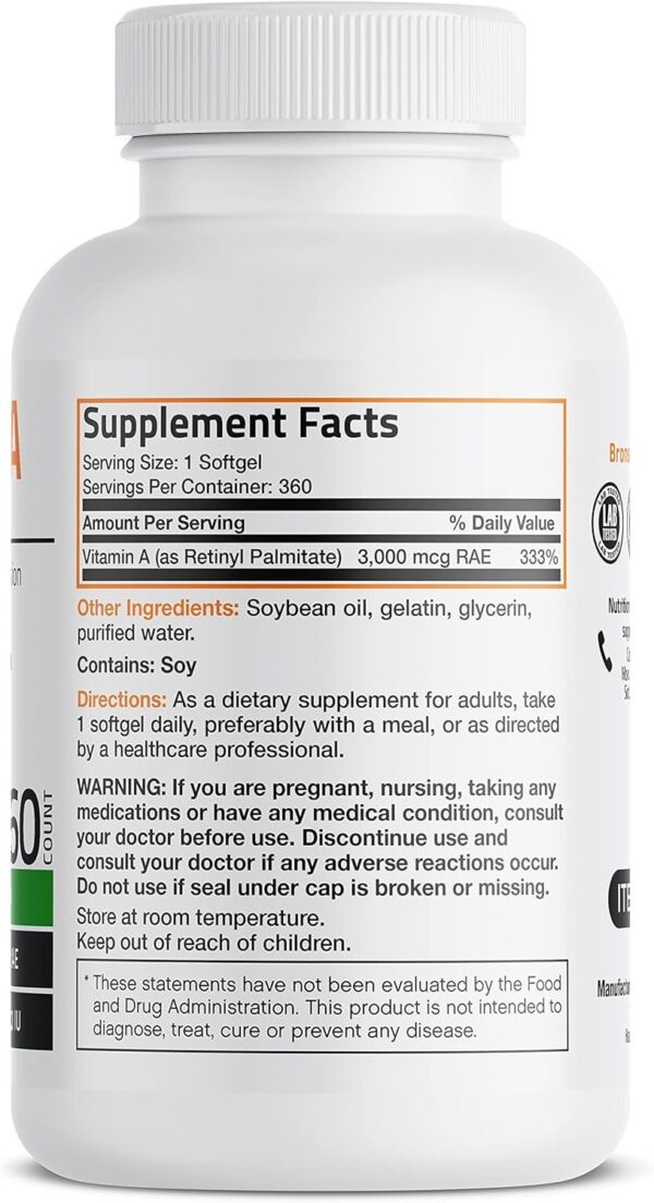 Bronson Vitamin A 10,000 IU Premium Non-GMO Formula Supports Healthy Vision & Immune System and Healthy Growth & Reproduction, 360 Softgels - Image 2