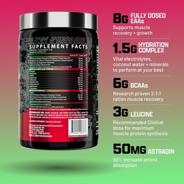 Nutrex Research EAA Hydration | EAAs + BCAAs Powder | Muscle Recovery, Strength, Muscle Building, Endurance | 8G Essential Amino Acids + Electrolytes | Apple Pear 30 Servings - Image 2