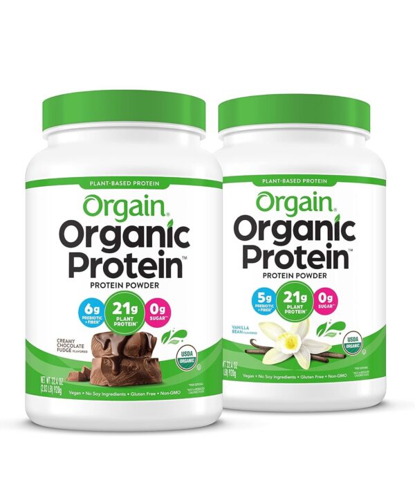 Orgain Organic Vegan Protein Powder, Vanilla Bean + Chocolate Fudge - 21g Plant Based Protein (2.03 Lb Each)