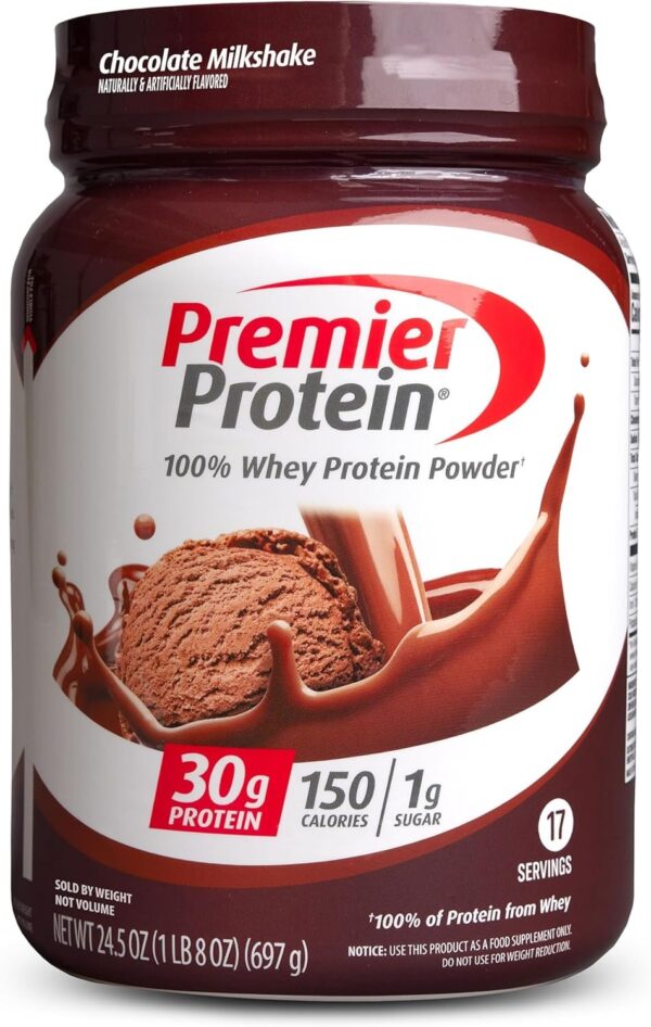 Premier Protein Powder, Chocolate Milkshake, 30g Protein, 1g Sugar, 100% Whey Protein, Keto Friendly, No Soy Ingredients, Gluten Free, 17 Servings, 23.9 Ounce (Pack of 1)