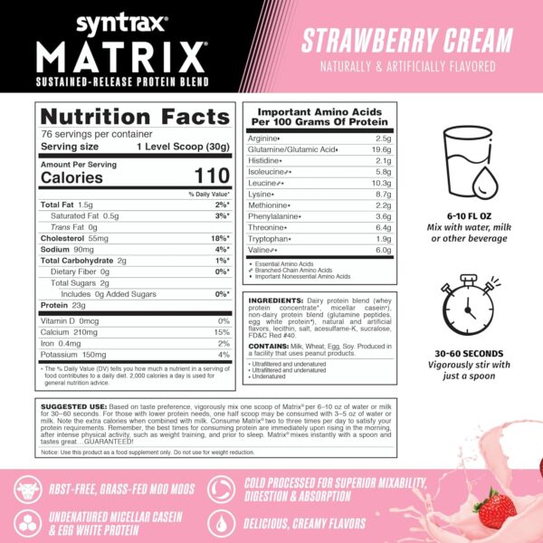 Syntrax Nutrition Matrix Protein Powder, Sustained-Release Protein Blend, Strawberry Cream, 5 lbs - Image 3