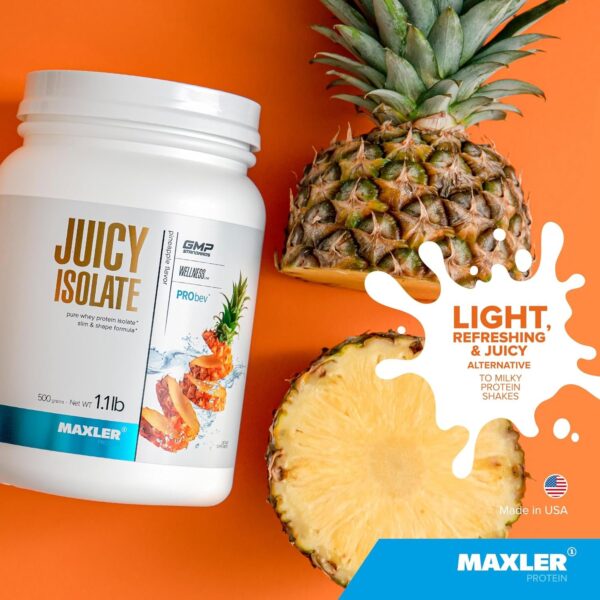 Maxler Juicy Isolate Protein Powder - Clear Whey Isolate - Low Lactose, Fat Free, Sugar Free Muscle Recovery Drink for Pre & Post Workout - 90% of Protein per Serving - Pineapple 1.1lb (20 Servings) - Image 3