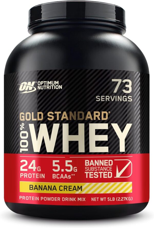 Optimum Nutrition Gold Standard 100% Whey Protein Powder, Banana Cream, 5 Pound (Packaging May Vary)