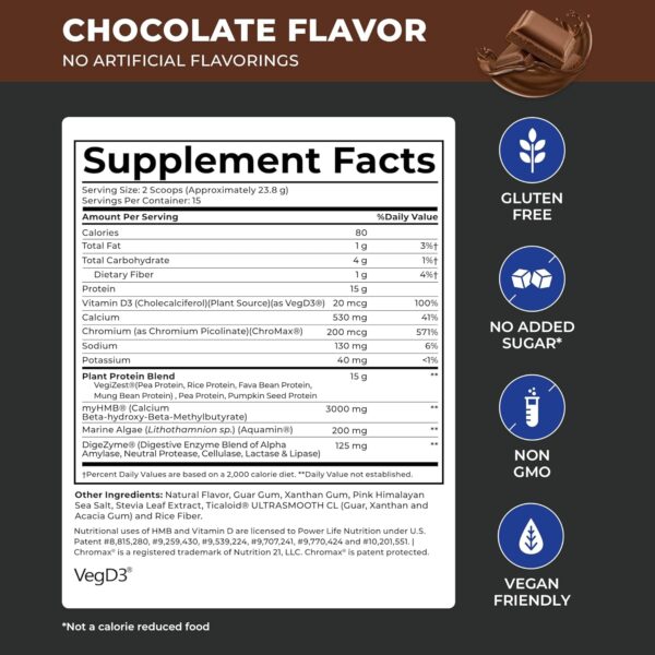 POWERLIFE Tony Horton High Impact Plant Protein Powder with 3000 MG of HMB, Plant-Based, No Sugar Added, Vegan, Keto Friendly, Non-GMO (Chocolate - New Formula) - Image 3