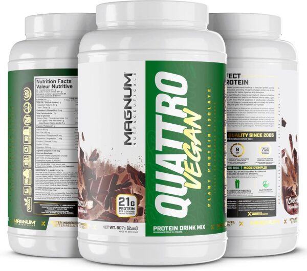 Magnum Nutraceuticals - Vegan Quattro Plant-Based Protein Powder Isolate- Chocolate 2lb