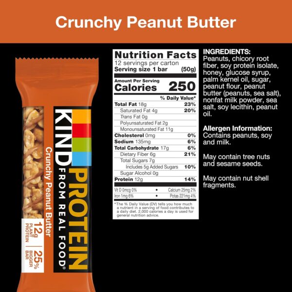 KIND Protein Bars, Crunchy Peanut Butter, Healthy Snacks, Gluten Free, 12g Protein, 12 Count - Image 3