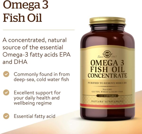 Solgar Omega-3 Fish Oil Concentrate, 240 Softgels - Support for Cardiovascular, Joint & Brain Health - Contains EPA & DHA Fatty Acids - Non GMO, Gluten/ Dairy Free - 120 Servings - Image 2