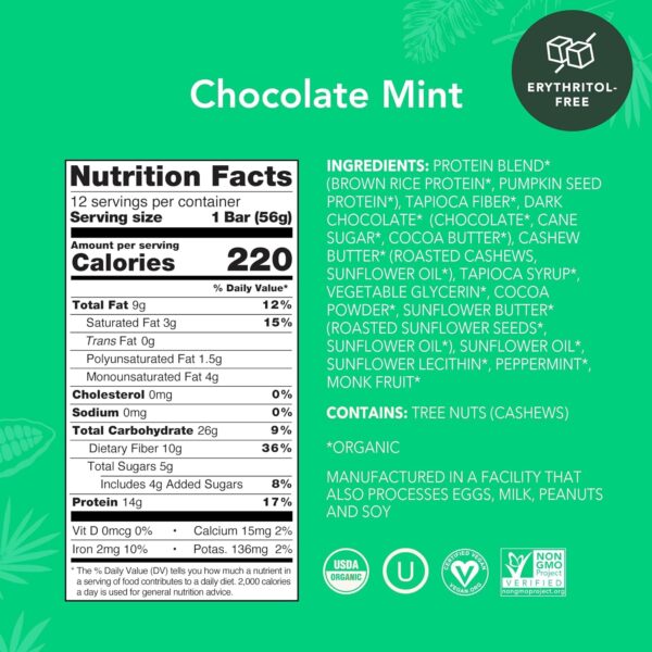 ALOHA Organic Plant Based Protein Bars, Chocolate Mint, 1.98 Oz (Pack of 12) - Image 2