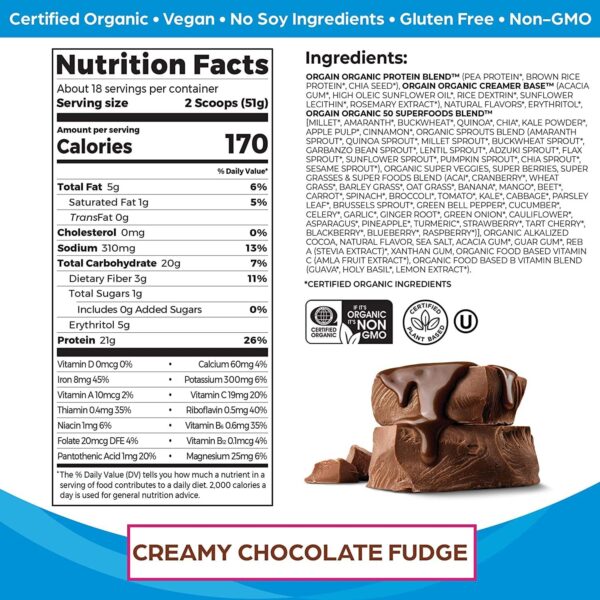 Orgain Organic Protein + Superfoods Powder, Creamy Chocolate Fudge (2.02 Lb) and Orgain Organic Vegan Protein Powder, Vanilla Bean (2.03 Lb) - Image 3