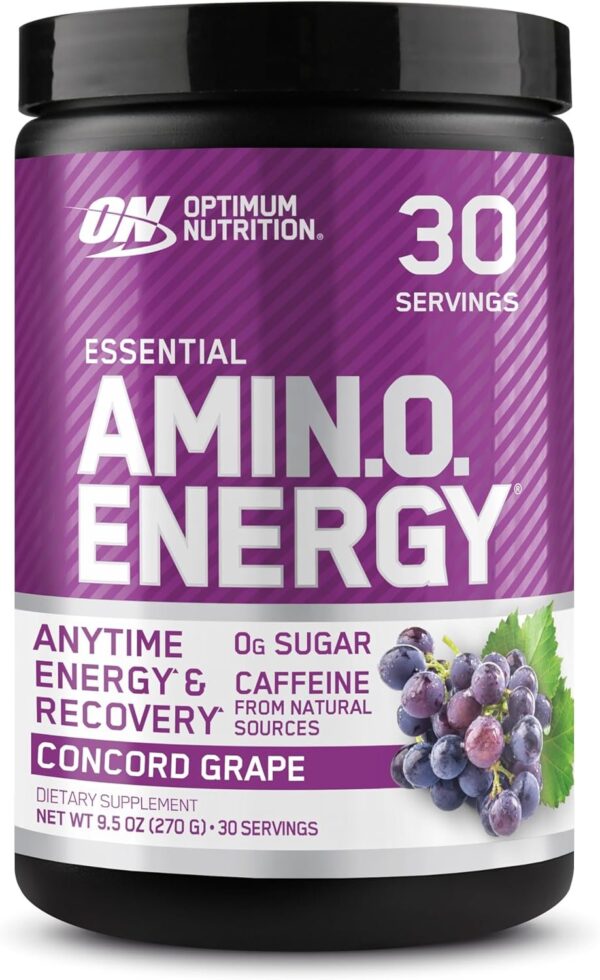 Optimum Nutrition Amino Energy - Pre Workout with Green Tea, BCAA, Amino Acids, Keto Friendly, Green Coffee Extract, Energy Powder - Concord Grape, 30 Servings