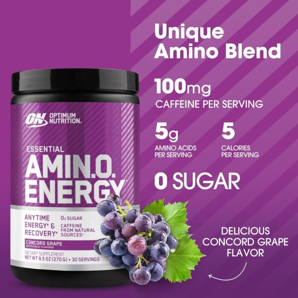 Optimum Nutrition Amino Energy - Pre Workout with Green Tea, BCAA, Amino Acids, Keto Friendly, Green Coffee Extract, Energy Powder - Concord Grape, 30 Servings - Image 3