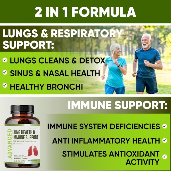 Lung Health & Immune Support Supplement - Lung Cleanse and Detox With Immunity Vitamins For Better Lungs, Immune Defense, Clear Lungs & Deep Breathing Including Quercetin & Cordyceps.Two Months Supply - Image 3