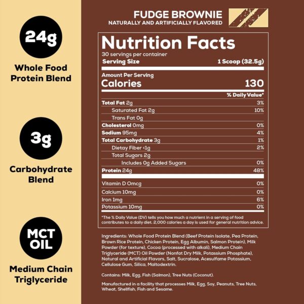 REDCON1 MRE Lite Whole Food Protein Powder, Fudge Brownie - Low Carb & Whey Free Meal Replacement with Animal Protein Blends - Easy to Digest Supplement Made with MCT Oils (30 Servings) - Image 2