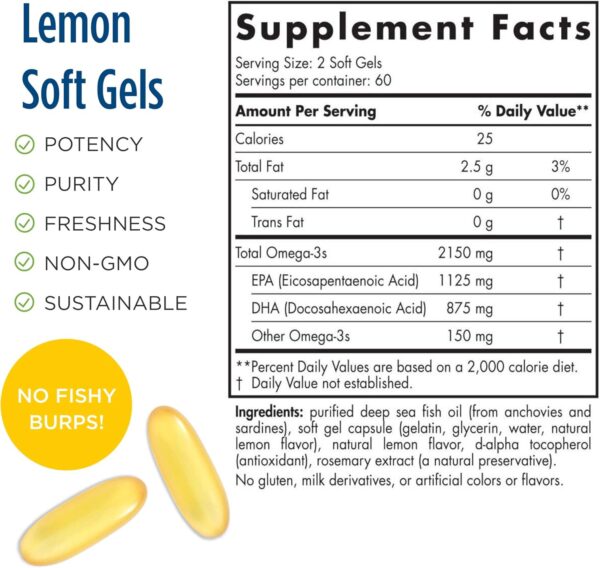 Nordic Naturals ProOmega 2000, Lemon Flavor - 120 Soft Gels - 2150 mg Omega-3 - Ultra High-Potency Fish Oil - EPA & DHA - Promotes Brain, Eye, Heart, & Immune Health - Non-GMO - 60 Servings - Image 2