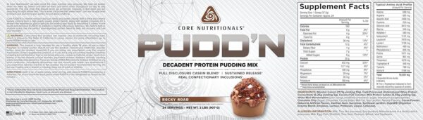 Core Nutritionals Pudd'n, Decadent Protein Pudding Mix, Full Disclosure Casein Blend, Sustained Release, 20G Protein, 27 Servings (Rocky Road, 2 lb) - Image 2