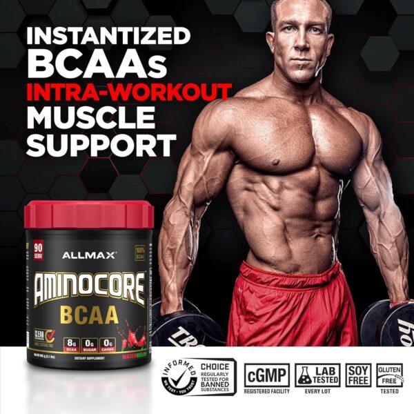 ALLMAX Nutrition AMINOCORE BCAA Powder, 8.18 Grams of Amino Acids, Intra and Post Workout Recovery Drink, Gluten Free, Pineapple Mango, 315 g - Image 3