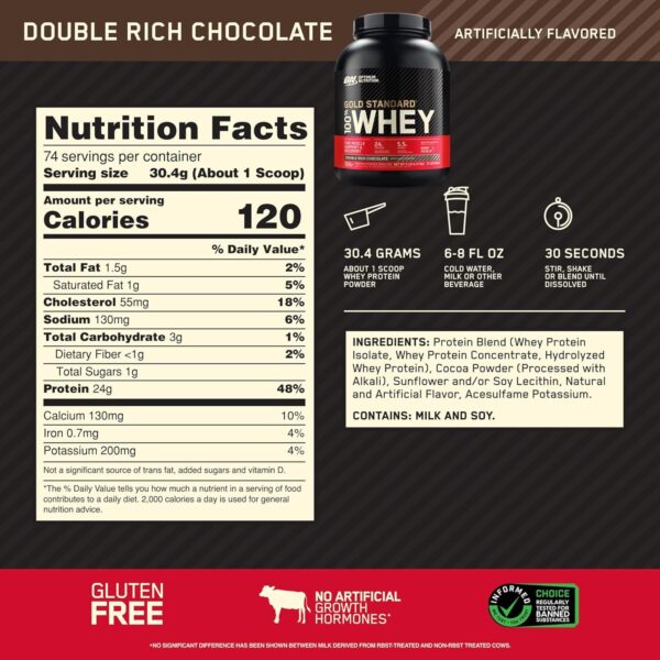 Optimum Nutrition 100% Gold Standard Whey Protein Powder: Double Rich Chocolate (5 Pound) with Micronized Creatine Monohydrate Powder, Unflavored (120 Servings) - Bundle Pack - Image 2