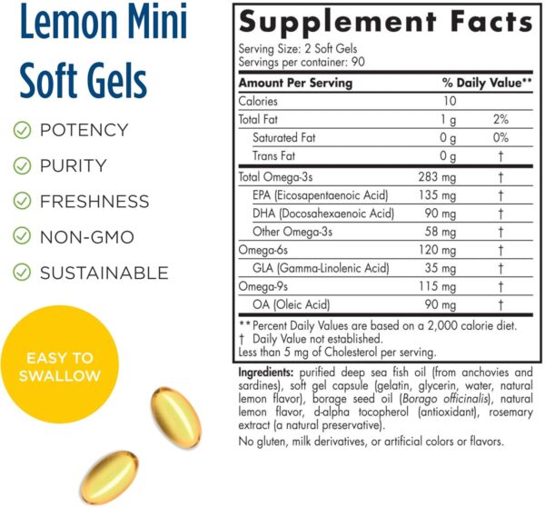 Nordic Naturals Complete Omega Jr., Lemon - 180 Mini Soft Gels - 283 mg Total Omega-3s & 35 mg GLA - Healthy Cognition, Nervous System Function - Non-GMO - 90 Servings - Image 2