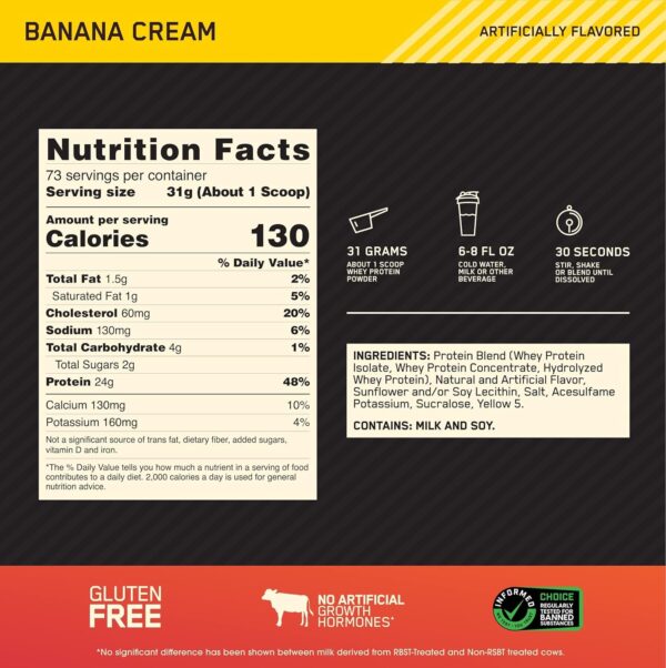 Optimum Nutrition Gold Standard 100% Whey Protein Powder, Banana Cream, 5 Pound (Packaging May Vary) - Image 3