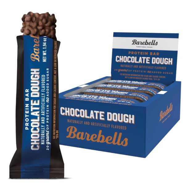 Barebells Protein Bars Chocolate Dough with 1g of Total Sugars - 12 Count, 1.9oz Bars - Snacks with 20g of High Protein - On The Go Protein Snack & Breakfast Bars