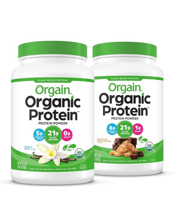 Orgain Organic Vegan Protein Powder, Chocolate Peanut Butter (21g Protein) and Vanilla Bean (21g Protein) - Plant Based, Gluten Free, Non-GMO - 4.06 Lbs Total