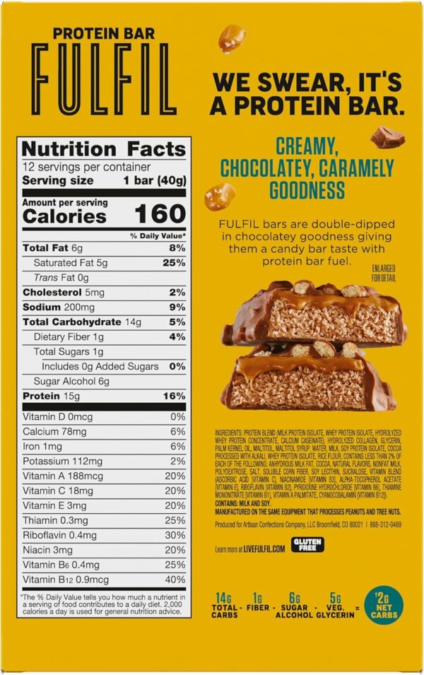 FULFIL Protein Snack Bars, NEW Recipe Chocolate Salted Caramel, 15g Protein, Pantry Staples, 12 Count, Packaging May Vary - Image 2