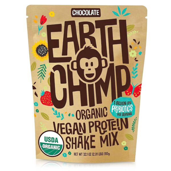 EarthChimp Organic Vegan Protein Powder - with Probiotics - Non GMO, Dairy Free, Non Whey, Plant Based Protein Powder for Women and Men, Gluten Free - 26 Servings 32 Oz (Chocolate) - Image 2