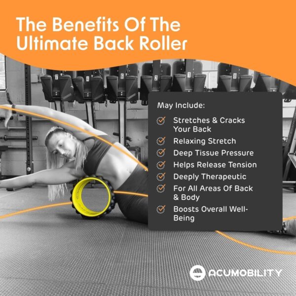 Acumobility Back Stretcher, Back Cracker, Back Roller, Back Pain, Back Pain Relief Products, Yoga Wheel, Back Foam Roller for Back, Back Stretching & Back Cracking Device, Back Popper - 11" H x 7" W - Image 2