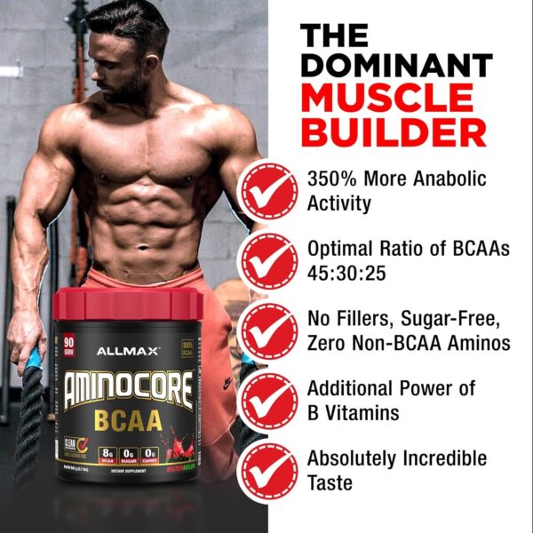 ALLMAX Nutrition AMINOCORE BCAA Powder, 8.18 Grams of Amino Acids, Intra and Post Workout Recovery Drink, Gluten Free, Pineapple Mango, 315 g - Image 2