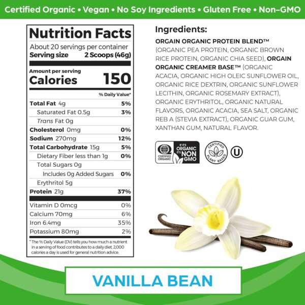 Orgain Organic Vegan Protein Powder, Vanilla Bean + Chocolate Fudge - 21g Plant Based Protein (2.03 Lb Each) - Image 3