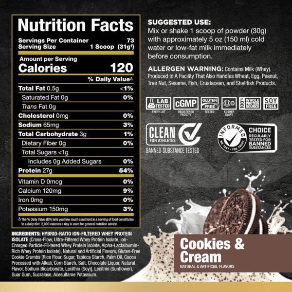 ALLMAX Nutrition - ISOFLEX Whey Protein Powder, Whey Protein Isolate, 27g Protein, Cookies & Cream, 5 Pound - Image 2