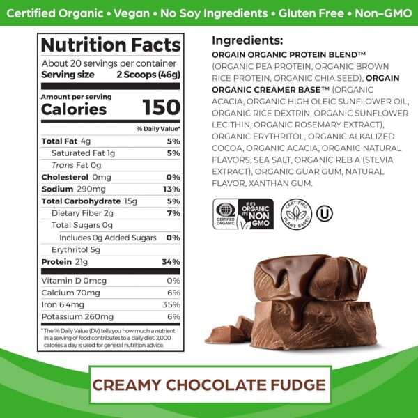 Orgain Organic Vegan Protein Powder (Peanut Butter, Creamy Chocolate Fudge) - 21g Plant Based Protein | Gluten Free | Dairy Free | No Sugar Added - Image 3